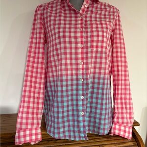 Anthropologie Pilcro Ladies Pink Blue Silver Plaid Button Down Blouse Size XS